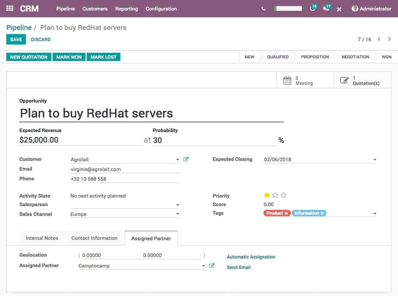 Quotation in Odoo CRM module