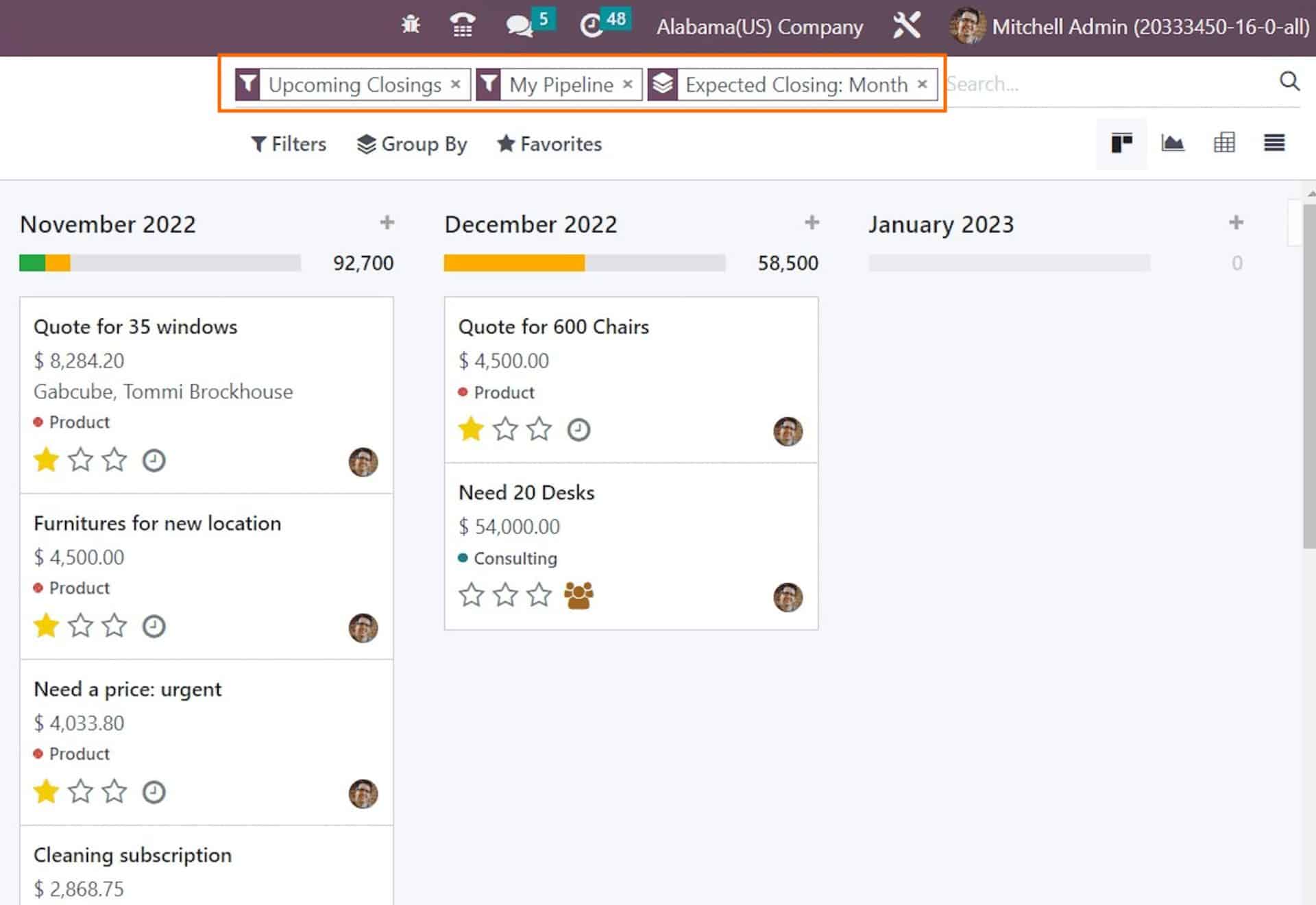 Reporting features in Odoo CRM and pipeline