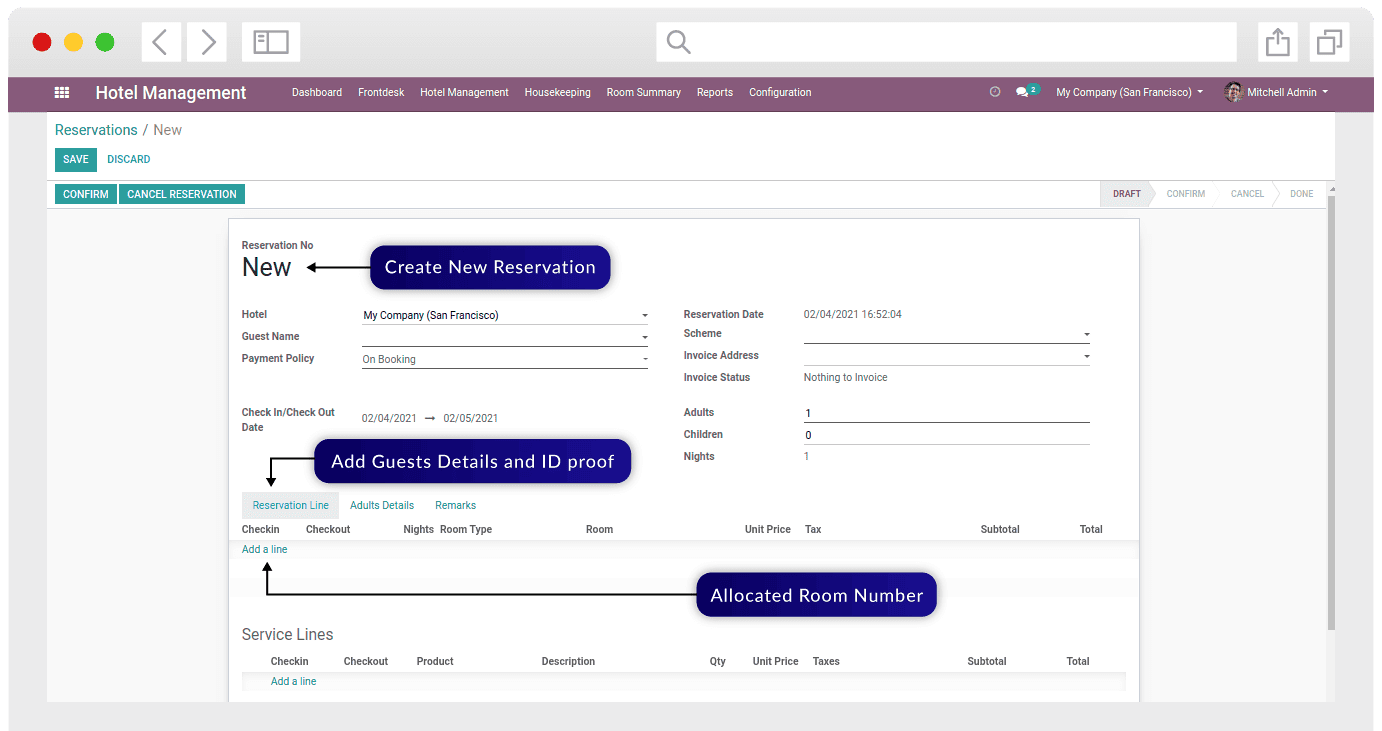 Hotel guest invoice management